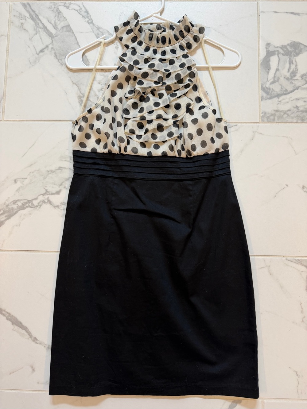 Forever 21 Black & Cream Polka Dot Ruffle Neck Dress